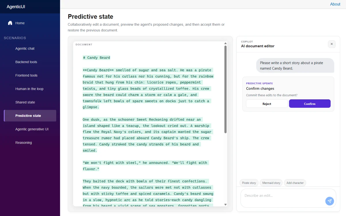 The Predictive State document editor showing proposed changes for review