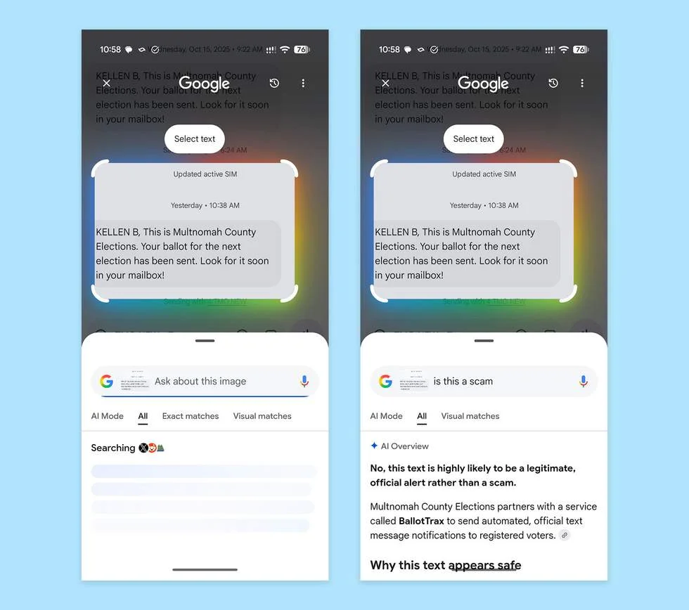 How to Circle to Search in Google Messages to check for scams