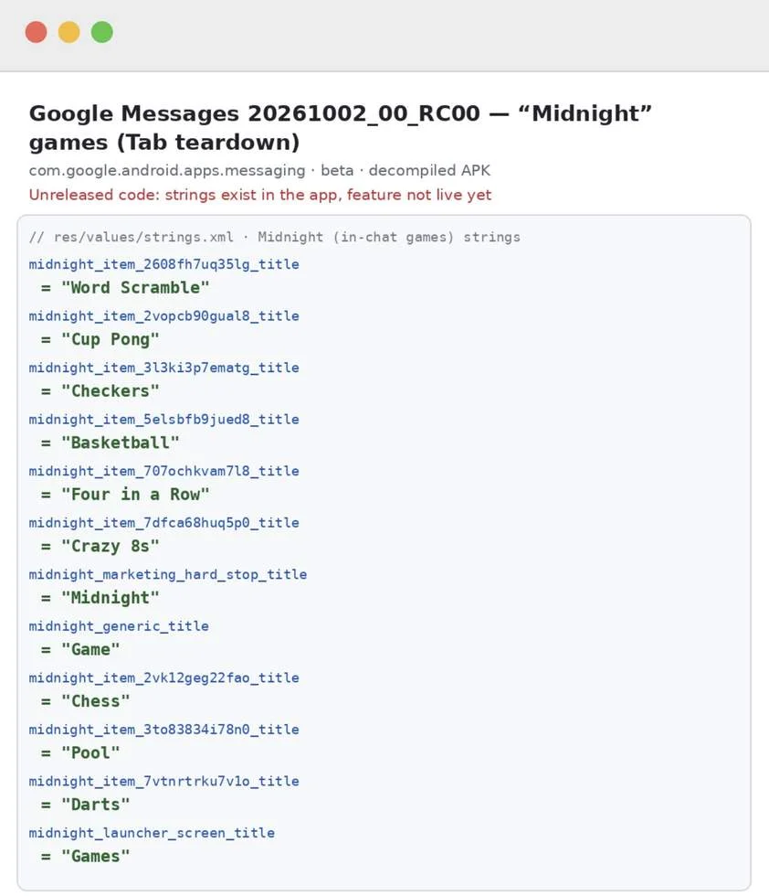 Google Messages - Games Feature List